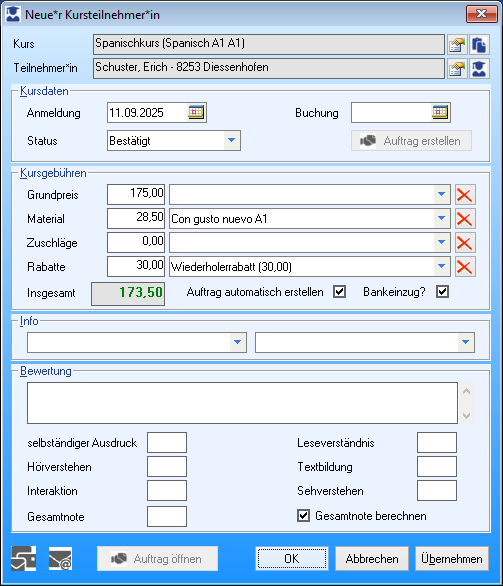 Neuer Kursteilnehmer